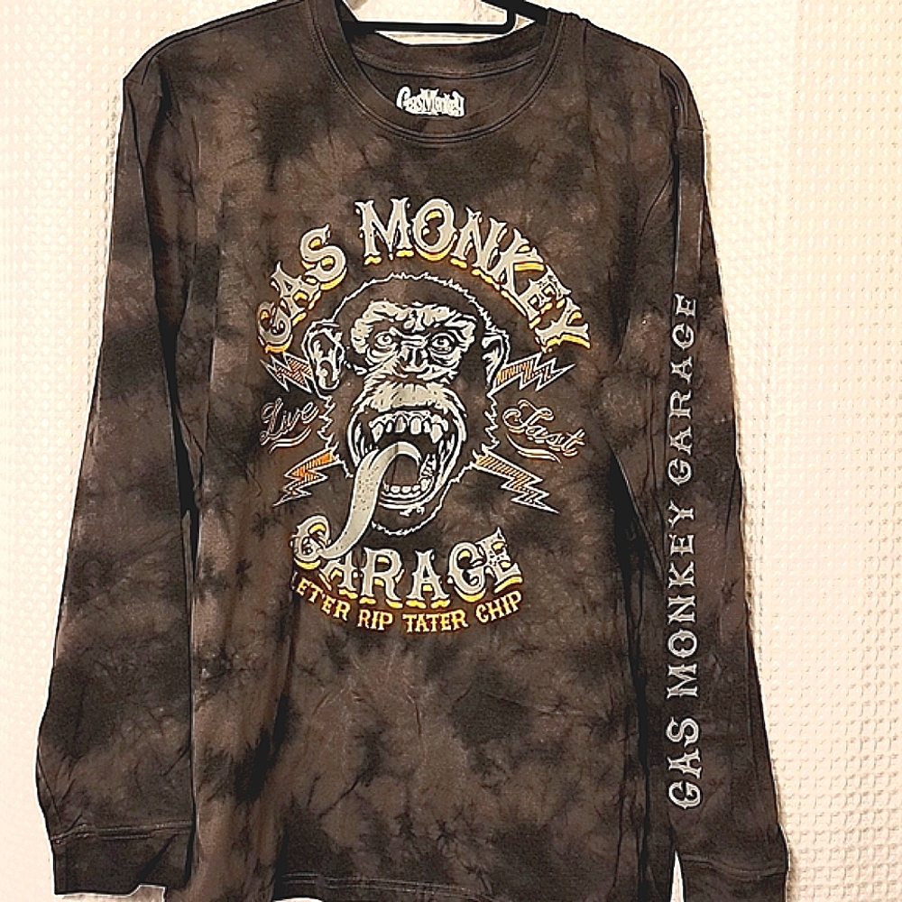 Gas Monkey Garage Men's Long Sleeve Tie Dye Graphic T Shirt Size Large